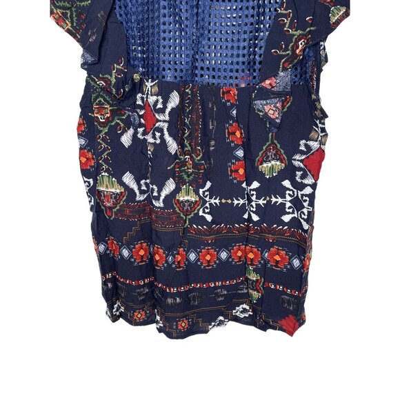 Hayden Top Womens Small Shirt Short Sleeve Blouse Blue Boho Peasant Work Casual - Picture 12 of 12